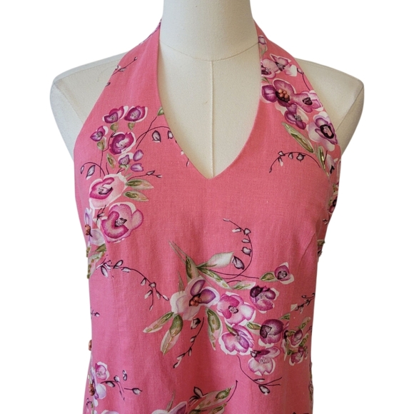 Vintage Miss Darby Pink Halter Beaded Floral Midi Dress Size 8 Petite - Picture 2 of 6